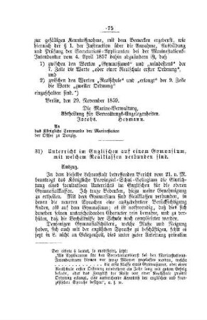 Unterricht im Englischen auf einem Gymnasium, mit welchem Realklassen verbunden sind : [II. Gymnasien und Realschulen]