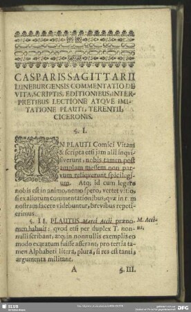 [De Vita Et Scriptis Plauti]