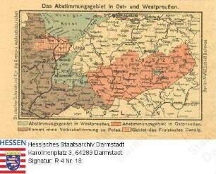 Deutschland (Weimarer Republik), 1920 um / Volksabstimmung in Ost- und Westpreußen sowie im Freistaat Danzig / Landkarte mit Einzeichnung des Abstimmungsgebietes