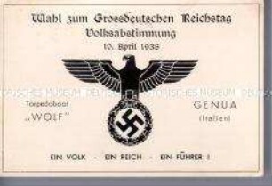 Kartengruss aus Italien auf einer Propagandapostkarte zur Volksabstimmung über den Anschluss Österreichs - Familienkonvolut