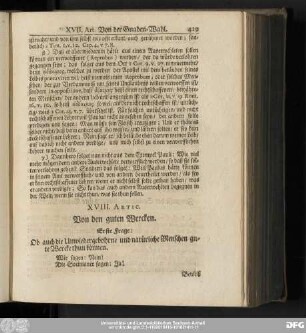 XVIII. Artic. Von den guten Wercken.
