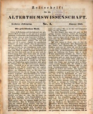 Zeitschrift für die Alterthumswissenschaft. 6, 6. 1848