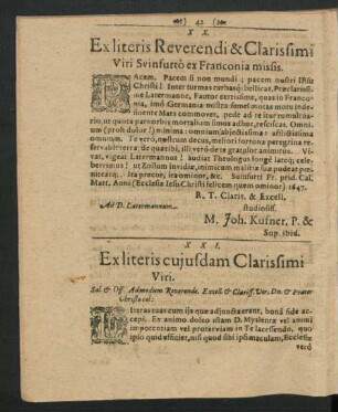 XXI. Ex literis cuiusdam Clarissimi Viri.