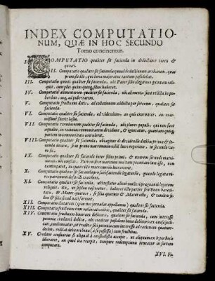 Index Computationum, Quæ In Hoc Secundo Tomo continentur.