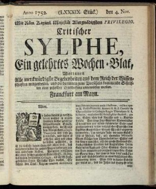 (LXXXIX. Stück.) den 4. Nov. Anno 1752.