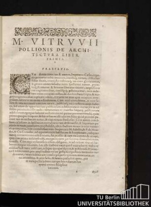 M. Vitruvii Pollionis De Architectura Liber Primus.