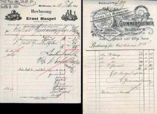 Rechnungen, Briefbögen, Postkarten u. ä. von Heilbronner Firmen mit typografischer Gestaltung Anfangsbuchstabe G, H