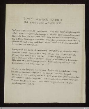 Einem jungen Führer im ersten Weltkrieg : [SW IX: H14]; [SW IX, S. [31]-33/145]