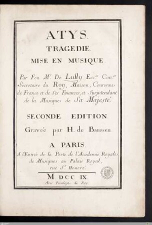 Atys : Tragedie Mise En Musique