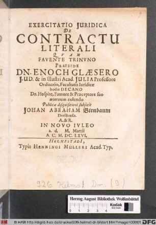 Exercitatio Iuridica De Contractu Literali
