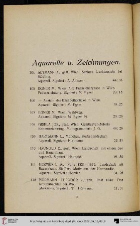 Aquarelle u. Zeichnungen (Nr. 104-132)