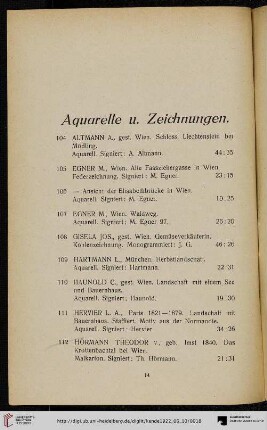 Aquarelle u. Zeichnungen (Nr. 104-132)
