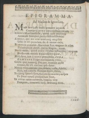 Epigramma Ad Musam & Sponsum.