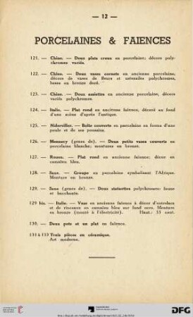 Porcelaines & faiences (Nr. 121-133)