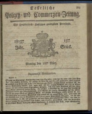 13tes Stueck, Montag den 28ten Maerz 1803