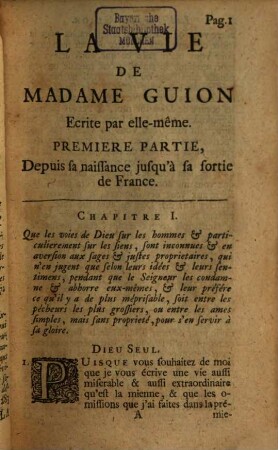 La Vie De Madame J. M. B. de la Mothe Guion. [1], Depuis ja naissance jusqu'à sa sortie de France