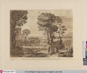 [Landschaft mit Hirten, Tempelsäulen und Brücke.; A Landscape, with Buildings and Cattle.]