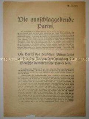 Propagandaflugblatt der DDP für die Wahl zur Nationalversammlung