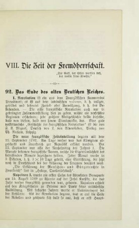 VIII. Die Zeit der Fremdherrschaft