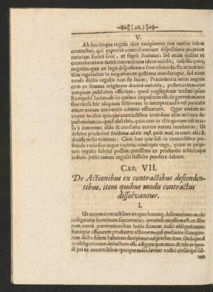 Cap. VII. De Actionibus ex contractibus descendentibus, item quibus modis contractus dissolvantur.
