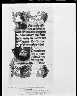 Gebetbuch der Prinzessin Sibylla von Kleve — Initalen H und G mit jeweils anschließender Ranke
