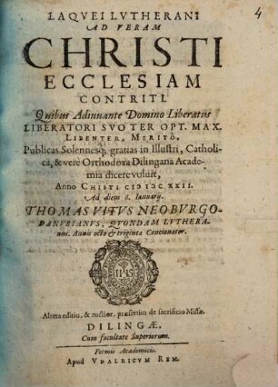 Laqvei Lvtherani Ad Veram Christi Ecclesiam Contriti