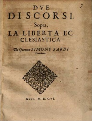 Due discorsi sopra la liberta ecclesiastica