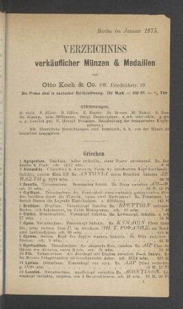 Verzeichniss verkäuflicher Münzen & Medaillen