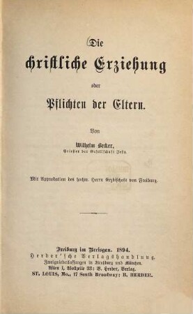 Die christliche Erziehung oder Pflichten der Eltern