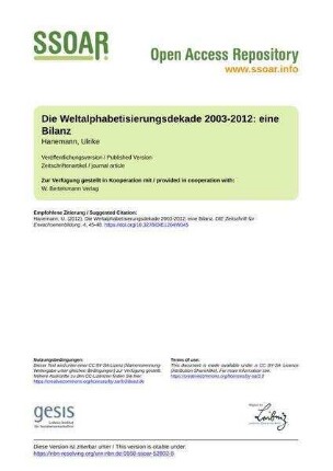 Die Weltalphabetisierungsdekade 2003-2012: eine Bilanz