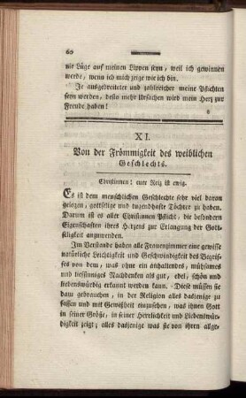 XI. Von der Frömmigkeit des weiblichen Geschlechts. - XX. Schönheit und Unschuld.