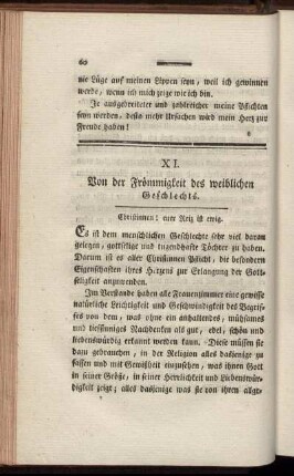 XI. Von der Frömmigkeit des weiblichen Geschlechts. - XX. Schönheit und Unschuld.