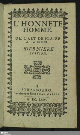 L' Honnete Homme. Ou L'Art De Plaire A La Cour