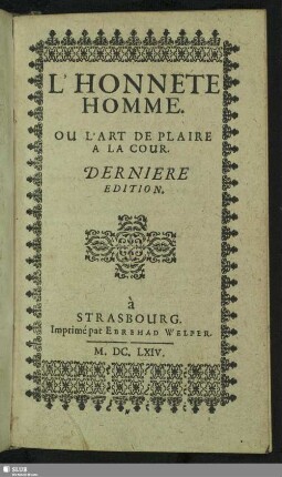 L' Honnete Homme. Ou L'Art De Plaire A La Cour