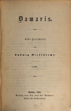 Damaris : eine Zeitschrift, 1860