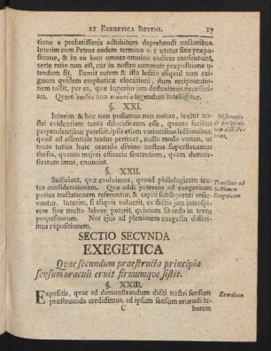 Sectio Secunda Exegetica Quae secundum praestructa principia sensum oraculi eruit firmumque sistit.