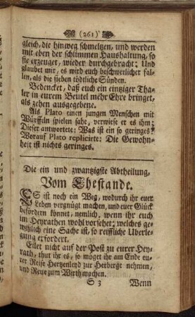 Die ein und zwantzigste Abtheilung, Vom Ehestande. - Die zwey und zwantzigste Abtheilung, Vom ehrbarn und redlichen Mann.