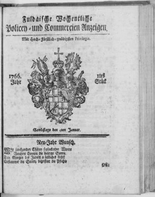 1766: Fuldaische wochentliche Policey- und Commercien-Anzeigen