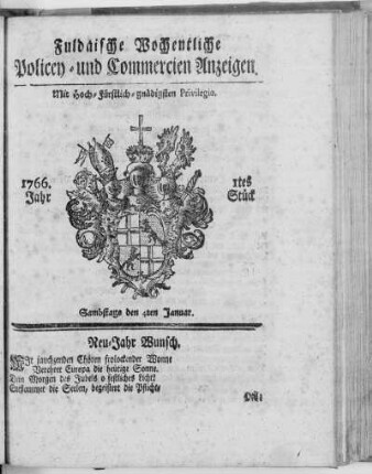 1766: Fuldaische wochentliche Policey- und Commercien-Anzeigen