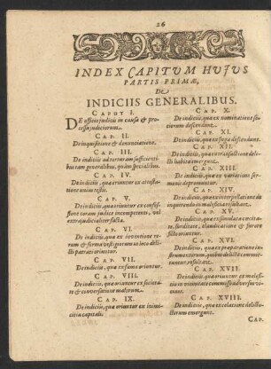 Index Capitum Hujus Partis Primae. De Indiciis Generalibus.