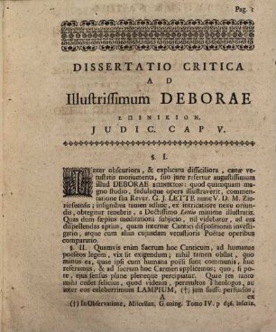 Dissertatio critica in canticum Deborae, ad Judicum Caput V.