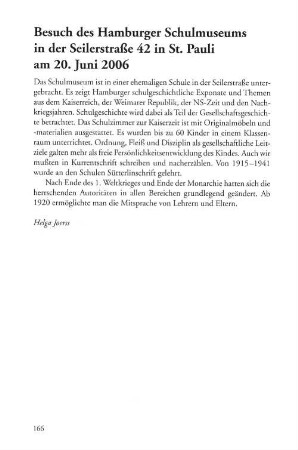 Besuch des Hamburger Schulmuseums in der Seilerstraße 42 in St. Pauli am 20. Juni 2006