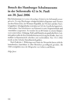 Besuch des Hamburger Schulmuseums in der Seilerstraße 42 in St. Pauli am 20. Juni 2006