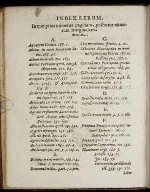 Index Rerum, In quo prior numerus paginam, posterior numerum marginalem denotat.