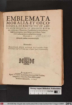 Emblemata Moralia, Et Oeconomica, De Rervm Vsv Et Abvsv