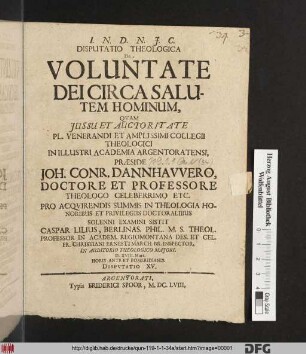 Disputatio Theologica De Voluntate Dei Circa Salutem Hominum : Disputatio XV.