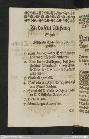 In dießem Anhang Seynd Folgende Tractätlein begriffen.