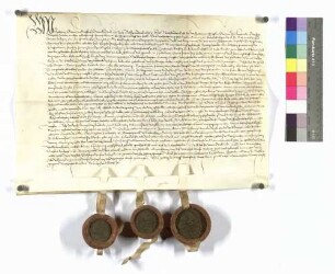Johann Graf zu Nassau einigt Graf von Katzenellenbogen wegen des Zolles in Boppard; Siegel: Graf Johann von Nassau, Kraft von Hohenlohe und Philipp von Katzenellenbogen.