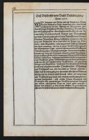 Deß Bischoffs von Basel Bestättigung/ Anno 1376.