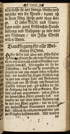 Dancksagung für alle Wolthaten Gottes.
